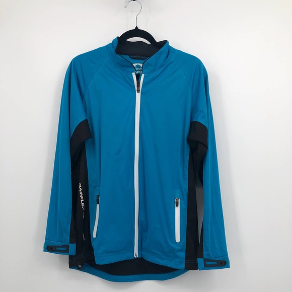 Sun Mountain Rainflex Jacket Mock Neck Zip Up Long Sleeve Blue Black Size M NWT - Picture 1 of 9